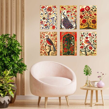 Set of Six Wall Paintings for Wall Dacoration Golden Framed Wall Paintings for Living Room & Bedroom Wall Art for Home Decoration & Office Wall Décor (13x10 inch CH-GD6-9)